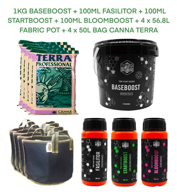 Picture of Super Deal 4 Pot Aptus Organic Growing Kit Canna Terra Baseboost Fasilitor Startboost Bloomboost